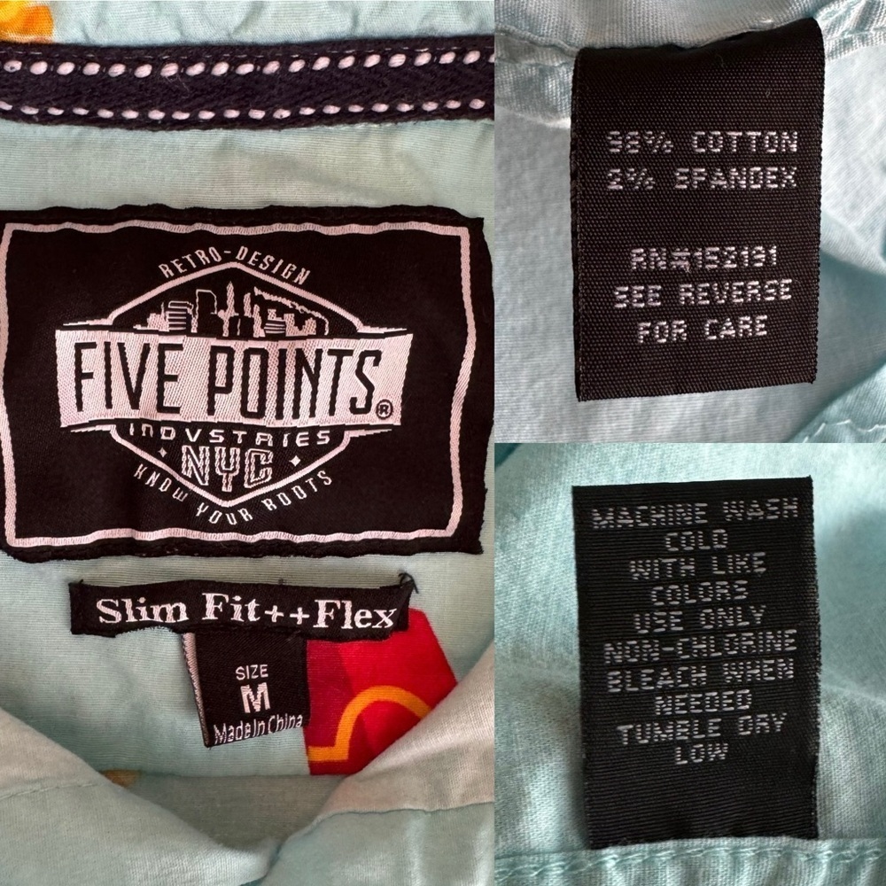 Five Points Industries NYC blue French fry print short sleeve button down size M - Picture 16 of 16